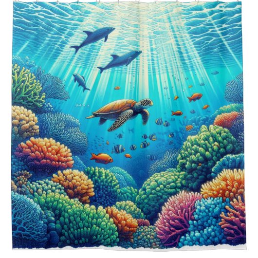 Tropische Coral Reef Gordijn Douchegordijn Liner (Voorkant)