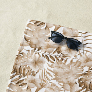Tropische Cream Bloemenbladeren Strandlaken