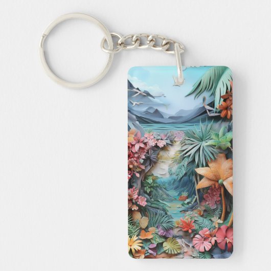 Tropische £ d stijl collage sleutelhanger (Voorkant)