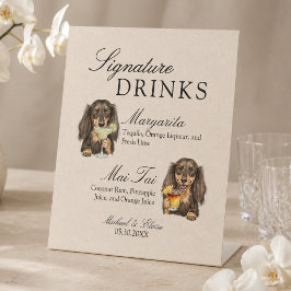 Tropische Dachshund Signature Dranken Bruiloftsbar Reclamebord Met Voetstuk