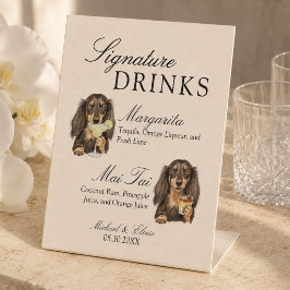 Tropische Dachshund Signature Dranks Trouwbar Reclamebord Met Voetstuk