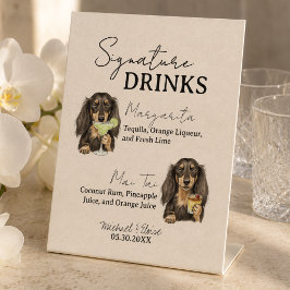 Tropische Dachshund Signature Dranks Trouwbar Reclamebord Met Voetstuk