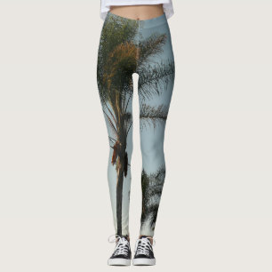 Tropische dadelpalmbomen tegen azuurblauwe lucht leggings