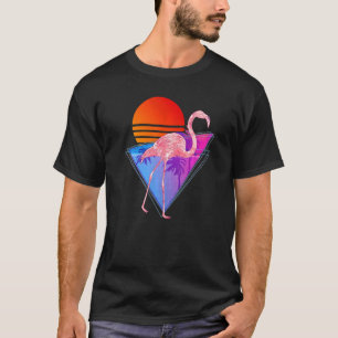 Tropische dampgolf Retro Palm Trees Bird Pink Fla T-shirt