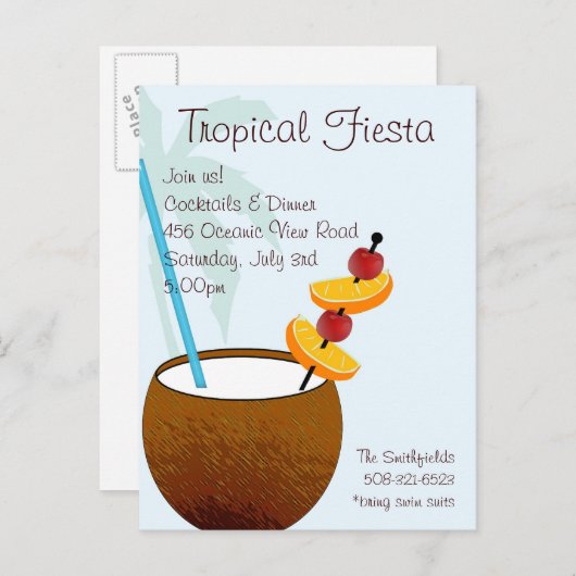 Tropische deegwaren, uitnodiging voor cocktailpart (Voorkant / Achterkant)