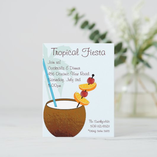 Tropische deegwaren, uitnodiging voor cocktailpart (Staand voorkant)