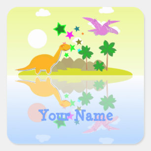 Tropische deinosauriaanse eilandnaam vierkante sticker