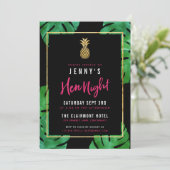 Tropische dennacht / roze & zwarte & goudanananas kaart (Staand voorkant)