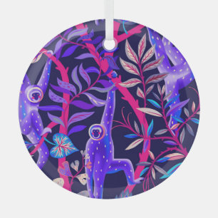 Tropische dieren: blauwe apen patroon. glas ornament