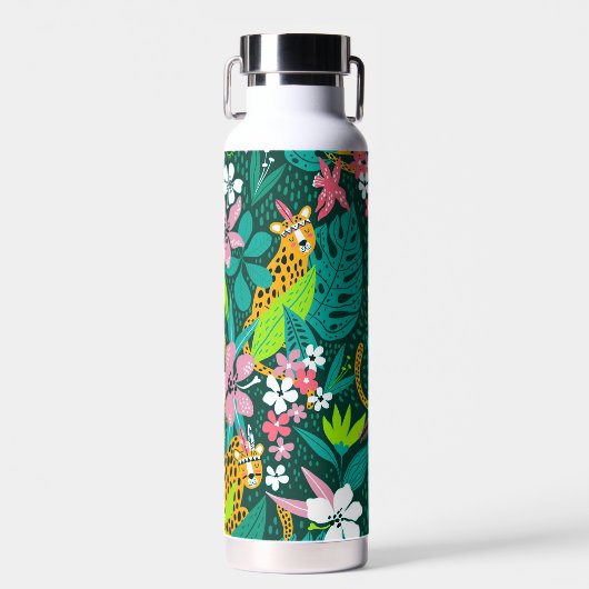 Tropische dieren en bladpatroon waterfles (Voorkant)
