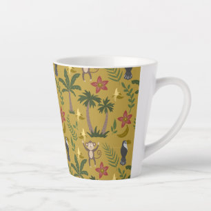 Tropische dieren naadloze patroonaap, ara latte mok