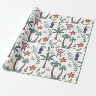 Tropische dieren naadloze patroonara's en aap cadeaupapier