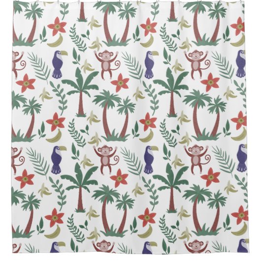 Tropische dieren naadloze patroonara's en aap douchegordijn (Voorkant)