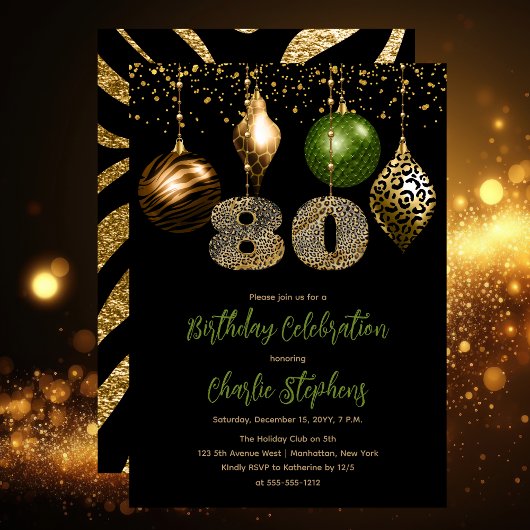 Tropische Dierenhuid Baubles 80e Verjaardagsfeest Kaart