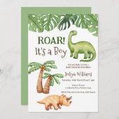 Tropische dinosaurus-Baby shower Kaart (Voorkant / Achterkant)