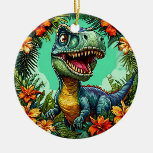 Tropische Dinosaurus Bloemrijke Keramische Vakanti Keramisch Ornament