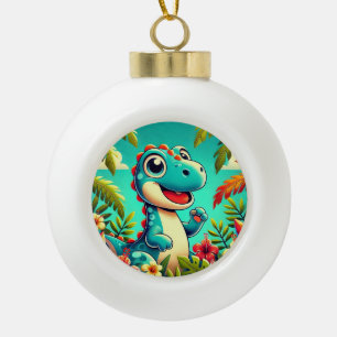 🦖 Tropische Dinosaurus Kinderen Kerst Geschenk om Keramische Bal Ornament