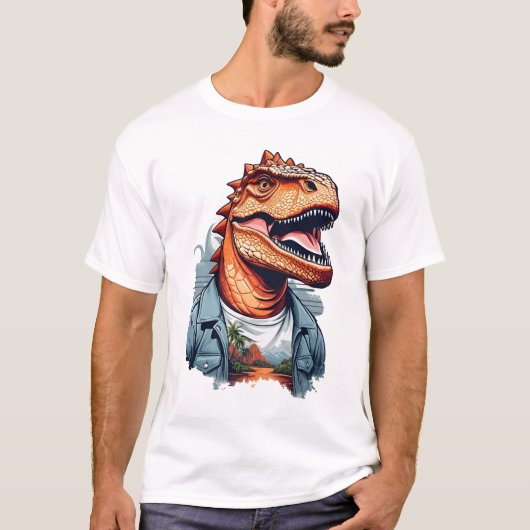 Tropische Dinosaurus Rawr AI Art T-shirt (Voorkant)