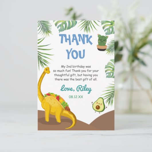Tropische dinosaurus Tacos Tacosaurus Birthday Bedankkaart (Staand voorkant)