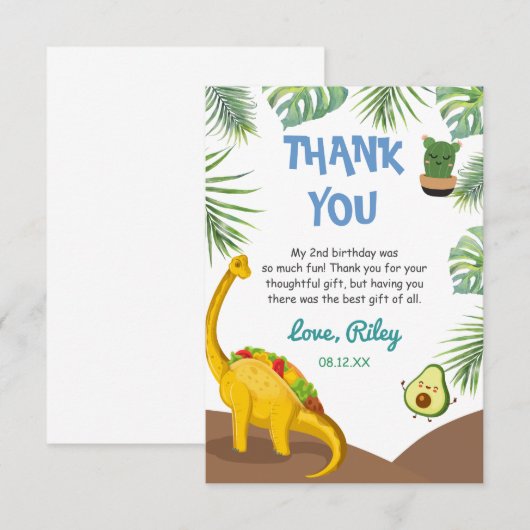 Tropische dinosaurus Tacos Tacosaurus Birthday Bedankkaart (Voorkant / Achterkant)