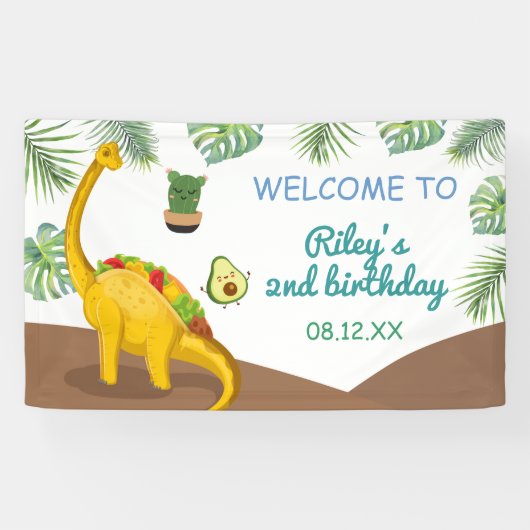 Tropische Dinosaurus Tacos Tacosaurus Feest Verjaa Spandoek (Horizontaal)