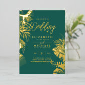 Tropische Disco Trouw Uitnodiging Goud Teal Groen  (Staand Voorkant)