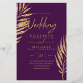 Tropische Disco Wedding Invitation Gold Leaves (Voorkant)