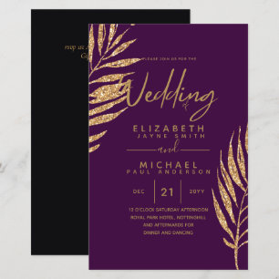 Tropische Disco Wedding Invitation Gold Leaves