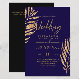 Tropische Disco Wedding Invitation Gold Leaves