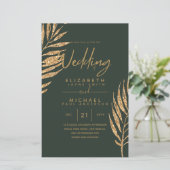 Tropische Disco Wedding Invitation Gold Leaves (Staand voorkant)