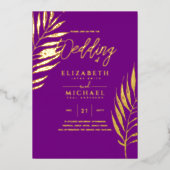 Tropische Disco Wedding Invitation Gold Magenta Folie Uitnodiging (Voorkant)