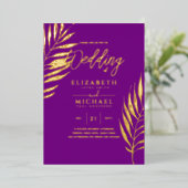 Tropische Disco Wedding Invitation Gold Magenta Folie Uitnodiging (Staand Voorkant)