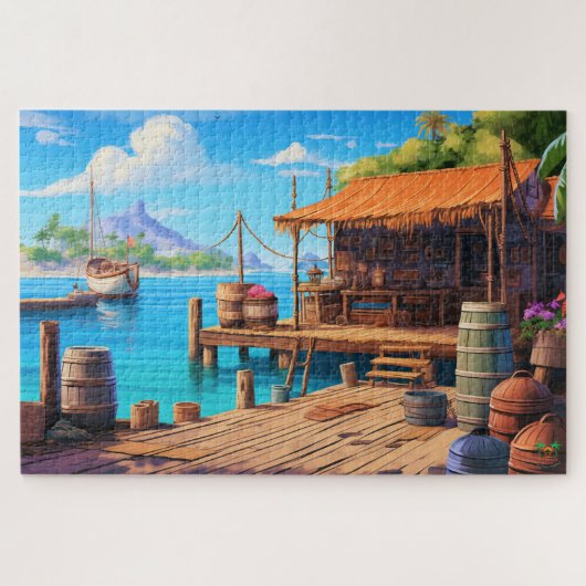 🌅Tropische Dock Ontsnapping Legpuzzel (Horizontaal)