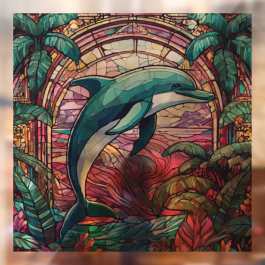 Tropische dolfijn Glas in lood kunst Raamsticker (Vel 2)