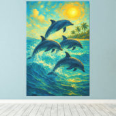 Tropische Dolfijnen – Oceaan Canvasprint Canvas Afdruk (Insitu (Houten vloer))