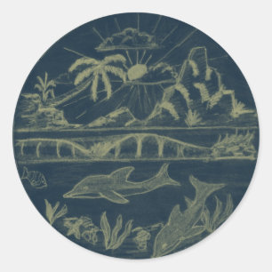 Tropische dolfijnen ronde sticker
