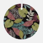 Tropische donkere bladeren: textiel patroon ontwer glas ornament (Achterkant)