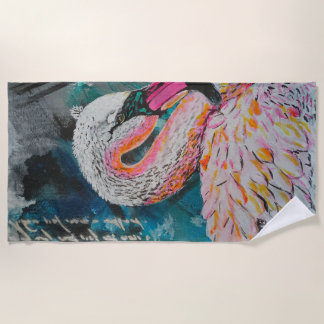 Tropische Donkere Maximalistische Flamingo Strandlaken