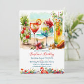 Tropische Dranken Vrouwen Verjaardagsfeest Uitnodi Kaart (Staand voorkant)