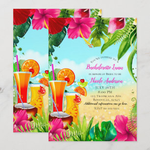 Tropische Dranken Zomer Bachelorette Luau Feest Kaart