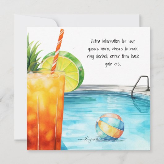 Tropische Drink en Pool Party Kaart (Achterkant)