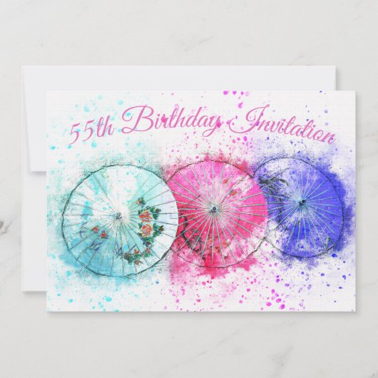 Tropische Drink Paraplu's 55e Verjaardagsuitnodigi Kaart (Voorkant)