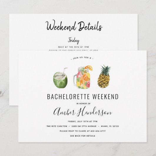 Tropische Drinken Bachelorette reisroute Kaart (Voorkant / Achterkant)