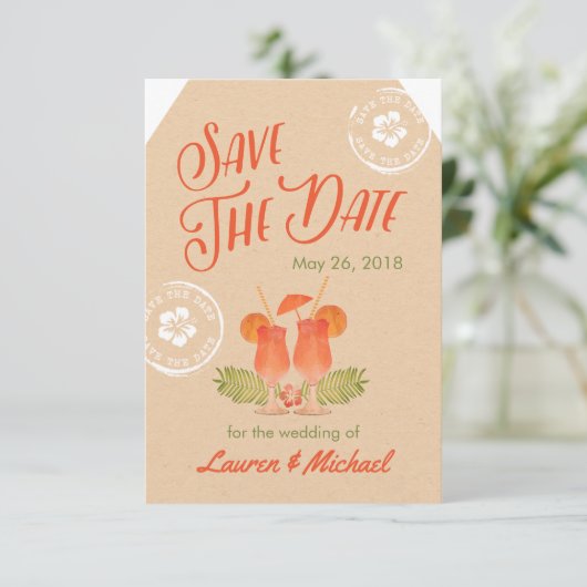 Tropische Drinken Destination Wedding Sla de datum Save The Date (Staand voorkant)