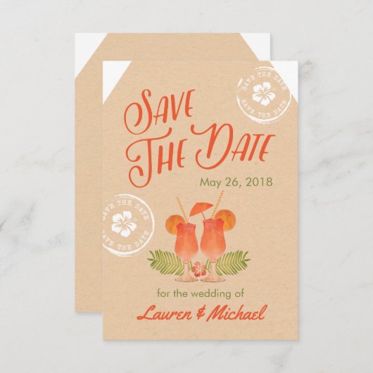 Tropische Drinken Destination Wedding Sla de datum Save The Date (Voorkant / Achterkant)