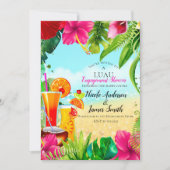 Tropische Drinken & Flowers Summer Luau Verloving Kaart (Voorkant)