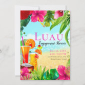 Tropische Drinken & Flowers Summer Luau Verloving Kaart (Achterkant)