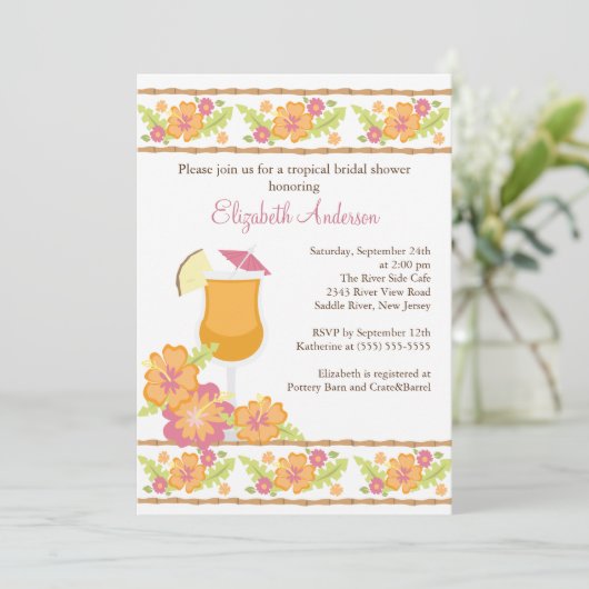 Tropische Drinken Hibiscus Flowers Vrijgezellenfee Kaart (Staand voorkant)