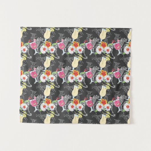 Tropische Drinken met dieren Wandkleed (Voorkant (horizontaal))