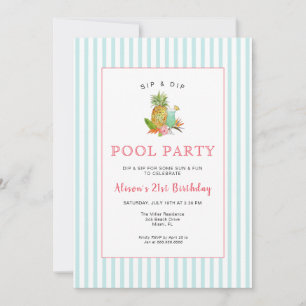 Tropische drinken Pool party Birthday Invitation Kaart